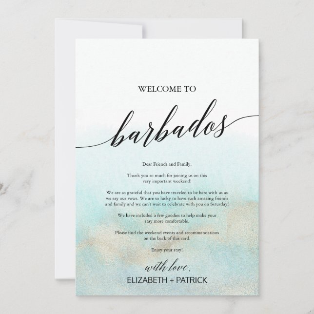 Aqua Gold Beach Barbados Welcome & Itinerary (Front)