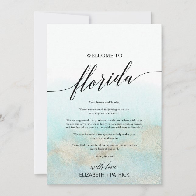 Aqua Gold Beach Florida Welcome Letter & Itinerary (Front)