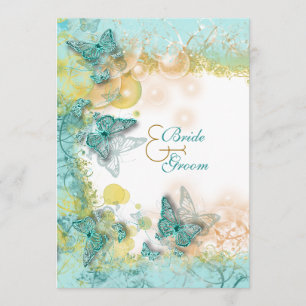 Aqua gold beach theme wedding invitation