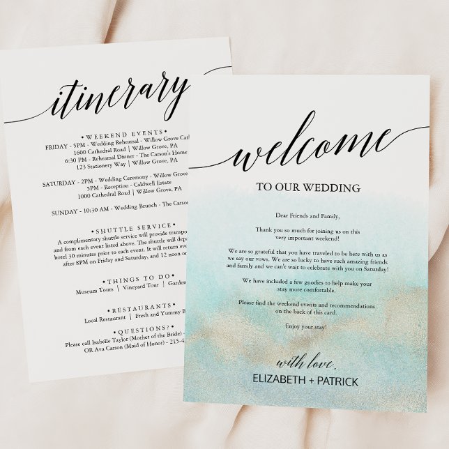 Aqua Gold Beach Wedding Welcome Letter & Itinerary (Creator Uploaded)