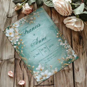 Aqua Gold Blossom Wedding Invitation