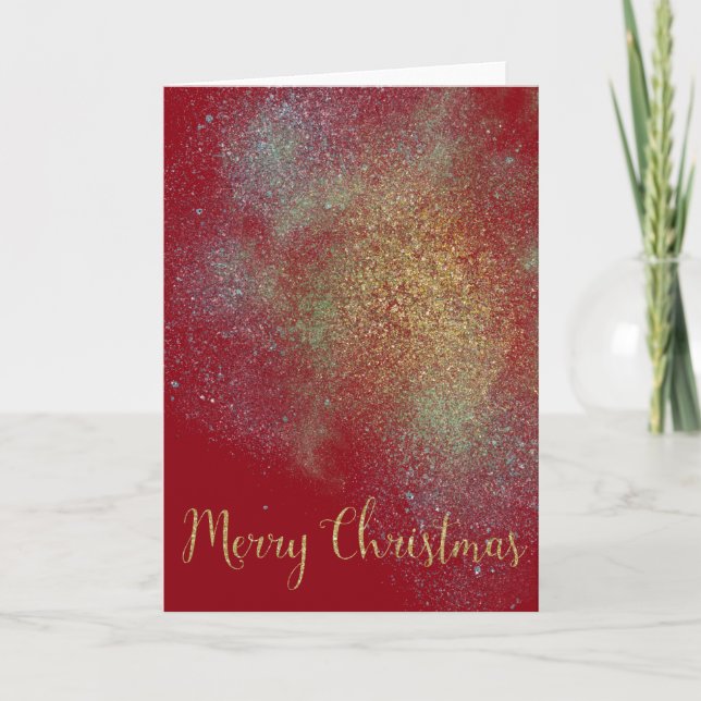 Aqua Gold Blue Dream Faux Glitter Holiday Card (Front)