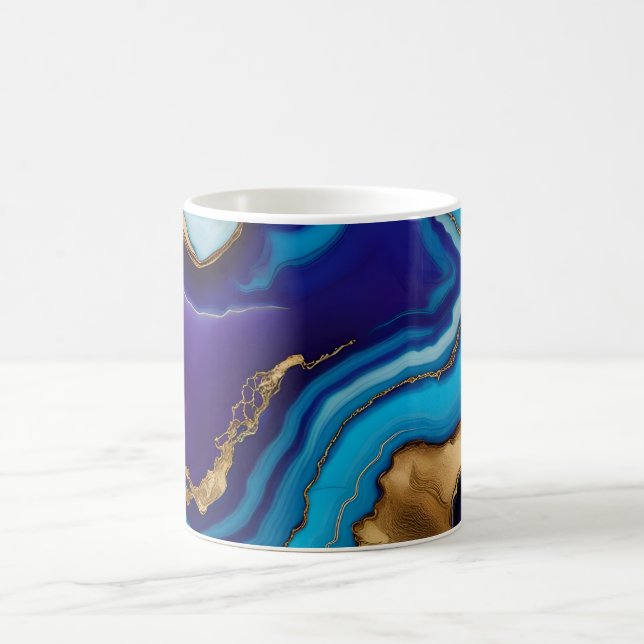 Aqua Gold Blue Purple  Veins Agate Coffee Mug (Center)