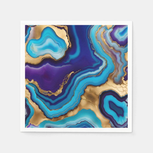 Aqua Gold Blue Purple  Veins Agate Napkin (Front)