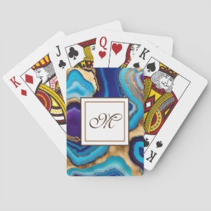 Aqua Gold Blue Purple Veins Agate Playing Cards