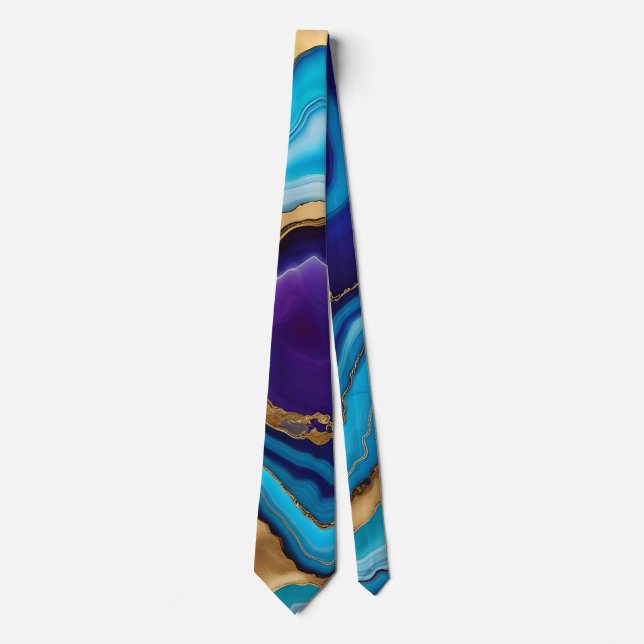 Aqua Gold Blue Purple  Veins Agate Tie (Front)