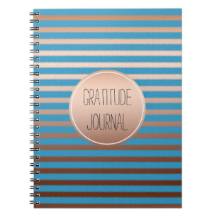 Aqua Gold Bronze Stripes Ombre Gratitude Notebook