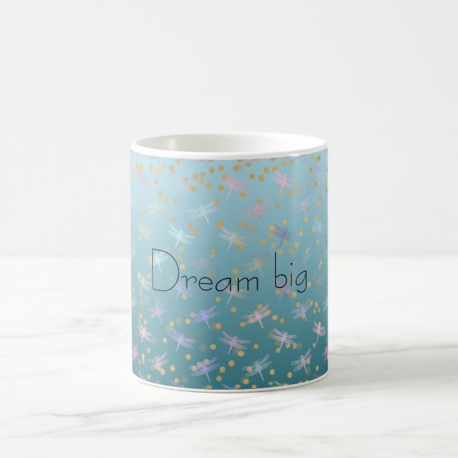 Aqua Gold Confetti Dreamy Dragonflies Coffee Mug (Center)
