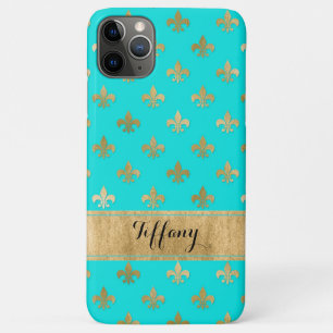 Aqua, Gold fleur-de-lis Case-Mate iPhone 11 Pro Max Case