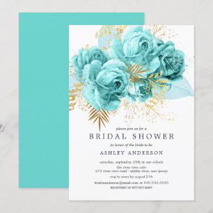 Aqua & Gold Floral Bridal Shower Invitation