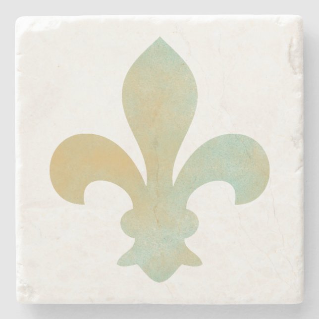 Aqua Gold French Fleur de Lis Stone Coaster (Front)