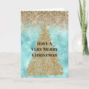 Aqua Gold Glam Glitter Sparkle Christmas Tree Card