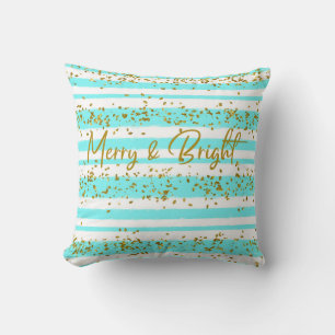 Aqua Gold Glitter Confetti Merry & Bright Cushion