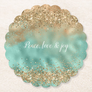 Aqua Gold Glitter Confetti       Paper Coaster