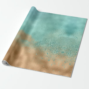 Aqua Gold Glitter Glitz Wrapping Paper