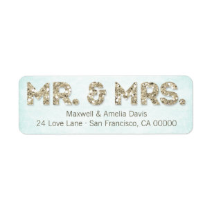 Aqua & Gold Glitter Look Mr. & Mrs. Large
