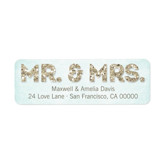 Aqua & Gold Glitter Look Mr. & Mrs. Large (Front)