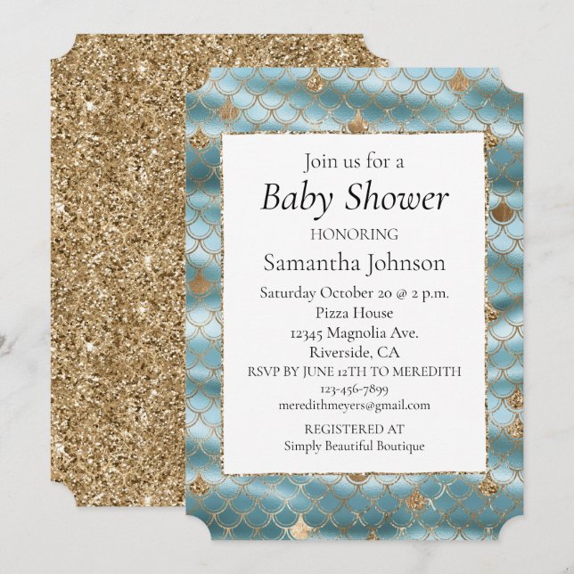 Aqua Gold Glitter Mermaid Invitation (Front/Back)