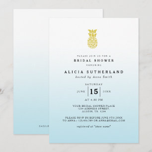 Aqua Gold Glitter Pineapple Bridal Shower Card