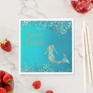 Aqua Gold Glitter Sparkle Mermaid       Napkin