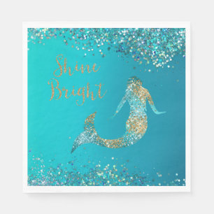 Aqua Gold Glitter Sparkle Mermaid Napkin
