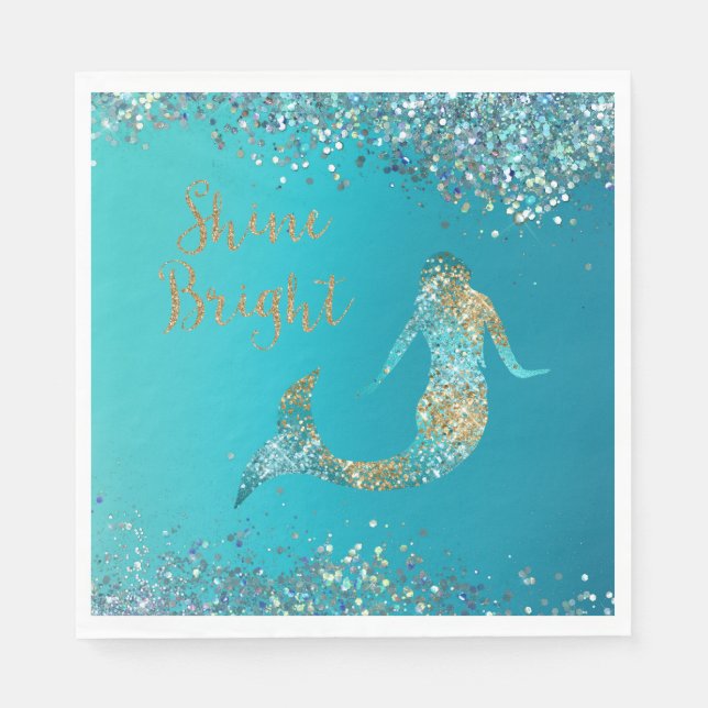 Aqua Gold Glitter Sparkle Mermaid          Napkin (Front)