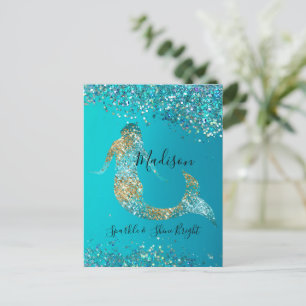 Aqua Gold Glitter Sparkle Mermaid  Postcard