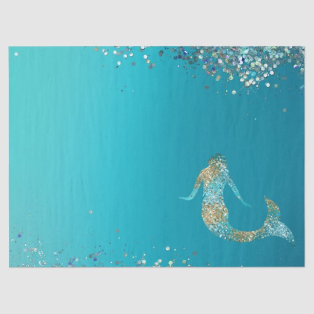 Aqua Gold Glitter Sparkle Mermaid    Tissue Paper (Front)