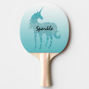 Aqua Gold Glitter Unicorn Ping Pong Paddle