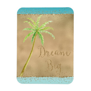 Aqua Gold Glitz Glitter Tropical Palm Tree Dream Magnet