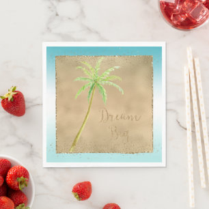 Aqua Gold Glitz Glitter Tropical Palm Tree Dream   Napkin