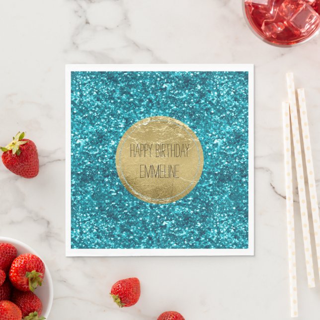 Aqua Gold Glitzy Glitter (Mermaid inspired)        Napkin (Insitu)