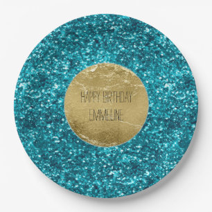 Aqua Gold Glitzy Glitter (Mermaid inspired)        Paper Plate