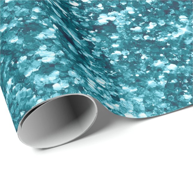 Aqua Gold Glitzy Glitter (Mermaid inspired)  Wrapping Paper (Roll Corner)