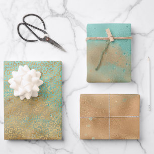 Aqua Gold Glitzy Sparkle Glitter Leopard         Wrapping Paper Sheet