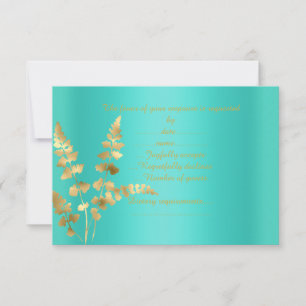 Aqua gold leaf response card rsvp elegant modern