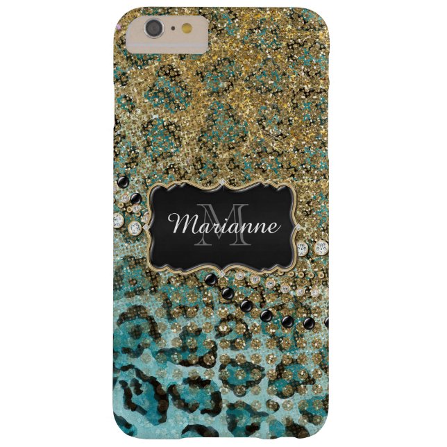 Aqua Gold Leopard Animal Print Glitter Look Jewel Case-Mate iPhone Case (Back)