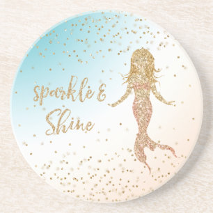 Aqua Gold Mermaid Sparkle Glitter Confetti Coaster