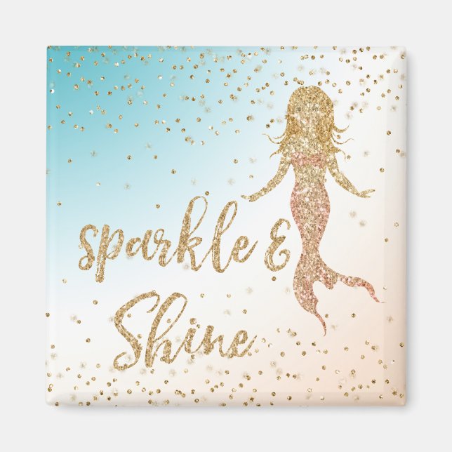Aqua Gold Mermaid Sparkle Glitter Confetti      Magnet (Front)