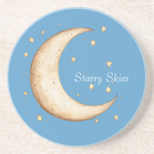 Aqua Gold Moon Stars Skies Coaster