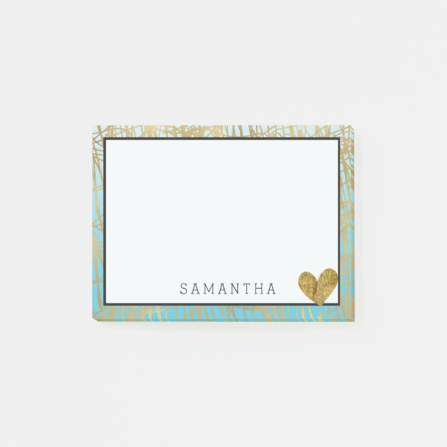 Aqua Gold Ombre Abstract Post-it Notes (Front)