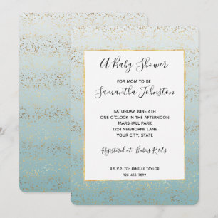 Aqua Gold Ombre Confetti Glam Baby Shower Invitation