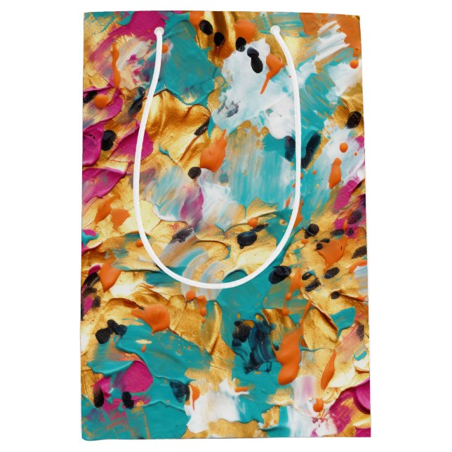 Aqua Gold Pink Leopard Paint Medium Gift Bag (Front)