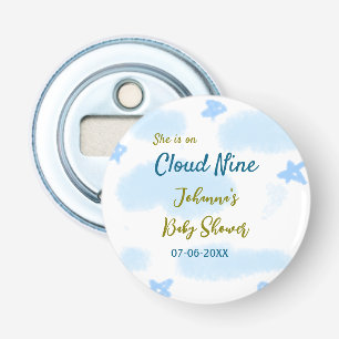 Aqua gold she is on cloud nine baby shower clouds bottle opener