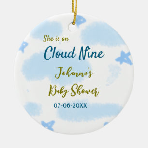 Aqua gold she is on cloud nine baby shower clouds  ceramic tree decoration