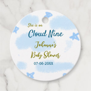 Aqua gold she is on cloud nine baby shower clouds favour tags