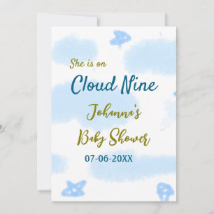 Aqua gold she is on cloud nine baby shower clouds holiday card