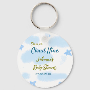 Aqua gold she is on cloud nine baby shower clouds key ring