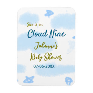 Aqua gold she is on cloud nine baby shower clouds magnet