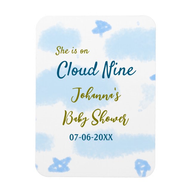 Aqua gold she is on cloud nine baby shower clouds  magnet (Vertical)